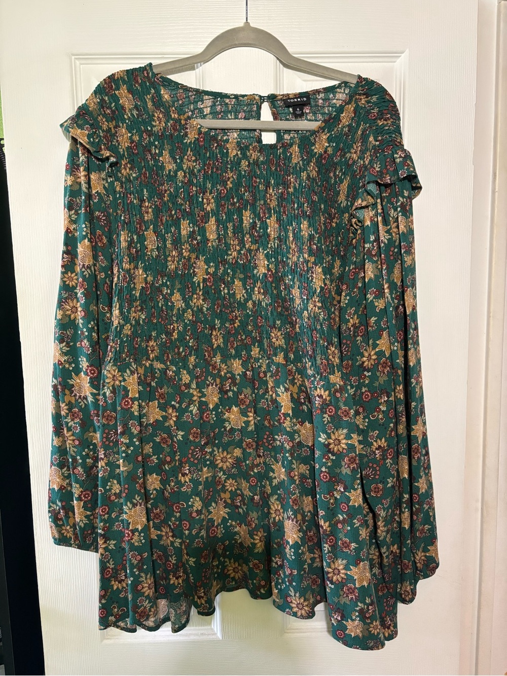 Torrid Teal Floral Smocked Blouse - Picture 2 of 5